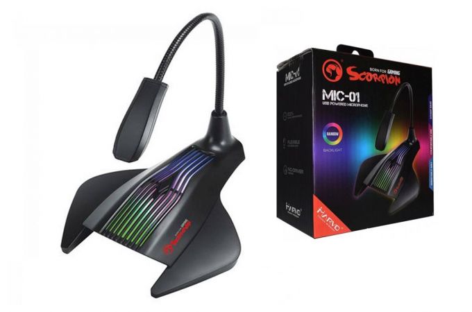 Микрофон для ПК игровой MARVO MIC-01, проводной, 1.5 метра, USB, чёрный