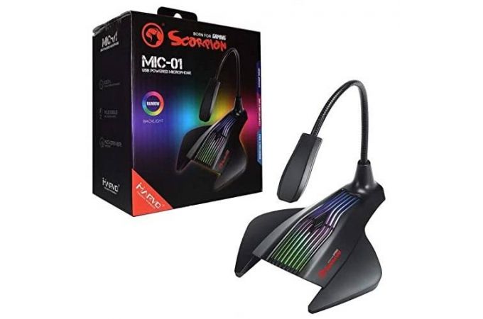 Микрофон для ПК игровой MARVO MIC-01, проводной, 1.5 метра, USB, чёрный