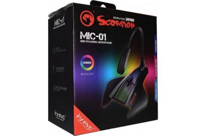 Микрофон для ПК игровой MARVO MIC-01, проводной, 1.5 метра, USB, чёрный