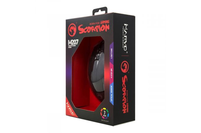 Мышь игровая проводная MARVO M207, 6 кн, 800-3200dpi, USB (черный)