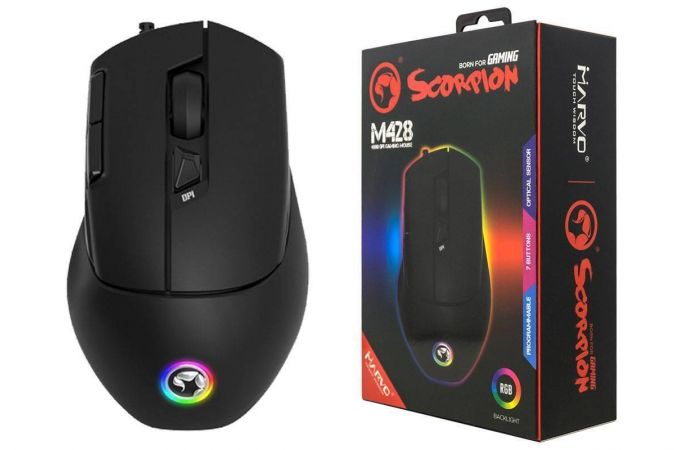 Мышь игровая проводная MARVO M428BK, 7 кн, 800-2400dpi, USB (черный)