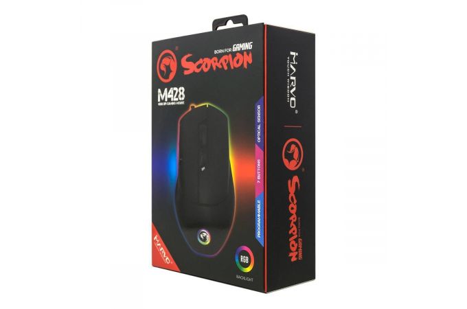 Мышь игровая проводная MARVO M428BK, 7 кн, 800-2400dpi, USB (черный)