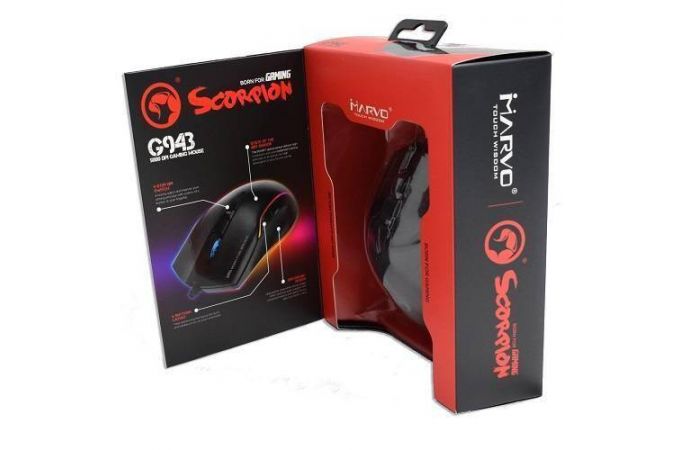 Мышь игровая проводная MARVO G943, 6 кн, 1000-10000dpi, USB (черный)