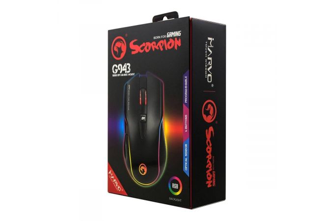 Мышь игровая проводная MARVO G943, 6 кн, 1000-10000dpi, USB (черный)