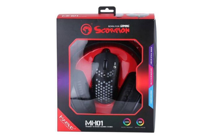 Комплект игровой MARVO MH01BK: мышь игровая проводная + игровые наушники с микрофоном (чёрный)