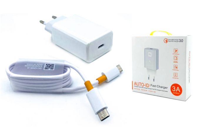 Сетевое зарядное устройство USB-C + кабель Type-C Xiaomi Redmi K30   прямоугольник (or.) 18W (белый)