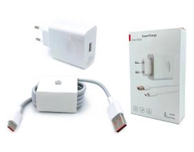 Сетевое зарядное устройство USB Huawei SuperCharge  прямоугольник + кабель (or.) 66W (белый)