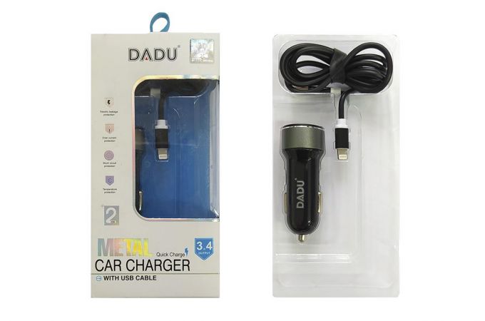 Автомобильное зарядное устройство АЗУ USB + кабель Lightning DADU 3400mah (черный)