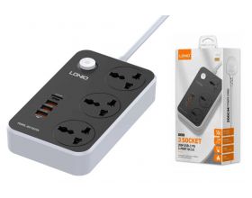 Сетевой фильтр LDNIO SC3412 2м/3 розетки EU_UK_US/ 2500W/ 4 USB: QC 3.0+PD 3.0 (серый)