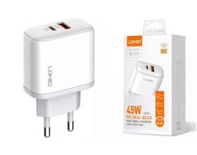 Сетевое зарядное устройство 2USB + кабель MicroUSB LDNIO PD+PPS+SCP+QC 4+ Выход: 3.3-20V, max 45W (белый)