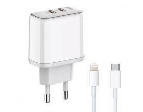 Сетевое зарядное устройство 2USB + Type-C LDNIO A2528M/ MFI + Кабель Lightning MFI PD-L/ Выход 35W/ (белый) (У)