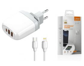 Сетевое зарядное устройство 2USB + USB-C + кабель Type-C LDNIO GaN A3511Q PD/ PD+PPS+SCP+QC 4+ Выход: 3.3-20V, max 65W (белый) (У)