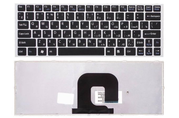 Клавиатура для ноутбука Sony Vaio VPC-YA черная с серебристой рамкой