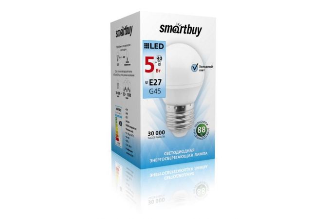 Лампа светодиодная Smartbuy шар G45 E27 5W (400lm) 4000K матовый пластик SBL-G45-05-40K-E27