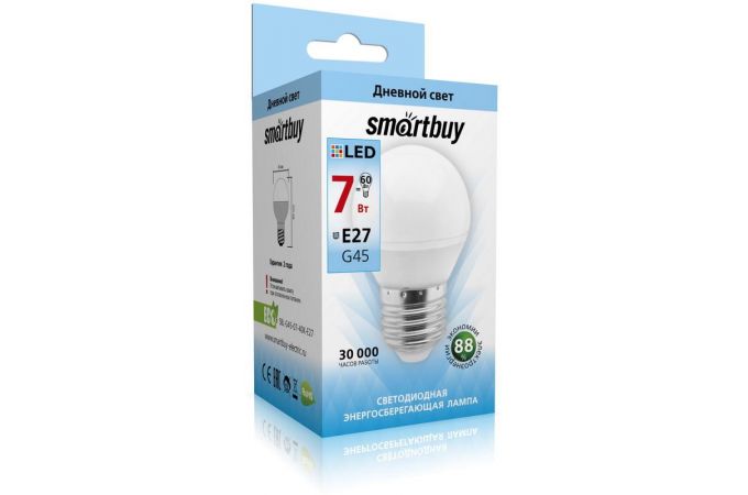 Лампа светодиодная Smartbuy шар G45 E27 7W (600lm) 4000K матовый пластик SBL-G45-07-40K-E27