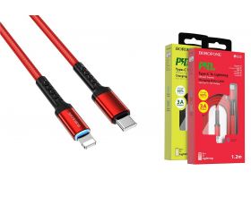 Кабель USB Type-C - Lightning BOROFONE BU22, 3A PD18W (красный) 1,2м (в оплетке, LED индикатор)