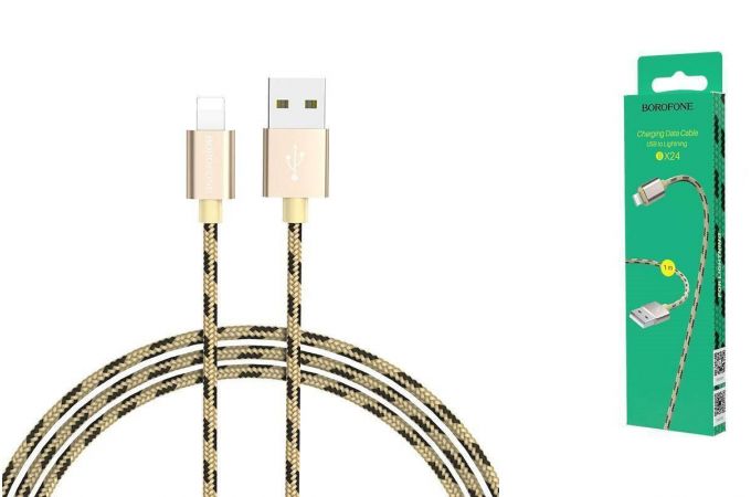 Кабель USB - Lightning BOROFONE BX24, 2,4A (золотистый) 1м (в оплетке)