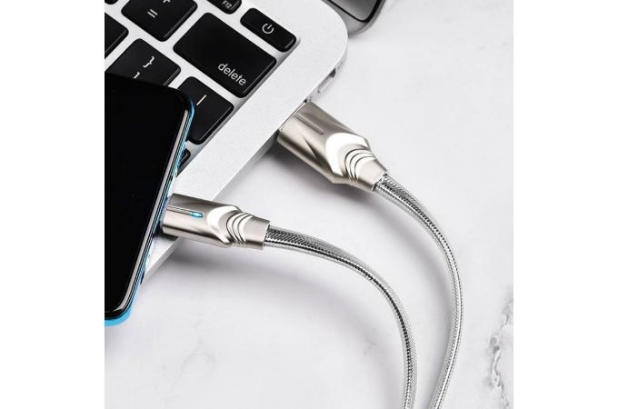 Кабель USB - USB Type-C BOROFONE BU12, 3A (серый) 1,2м (двойная оплетка, LED индикатор)