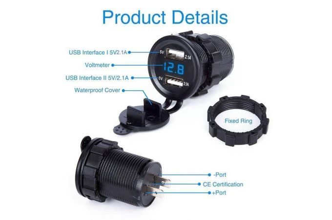 Разветвитель прикуривателя в авто TDS TS-CAU49 Синий (Врезной)