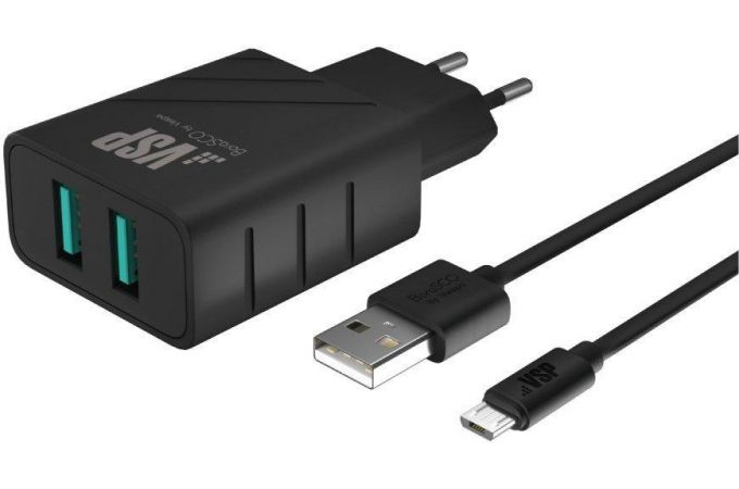 Сетевое зарядное устройство 2USB + кабель MicroUSB BoraSCO (37263) 2.4A (черный)