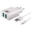 Сетевое зарядное устройство 2USB + кабель Lightning BoraSCO (37265) 2.4A (белый)