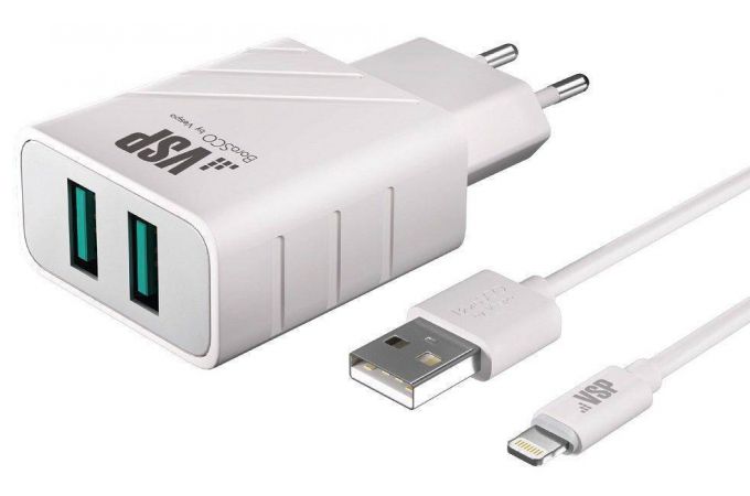 Сетевое зарядное устройство 2USB + кабель Lightning BoraSCO (37265) 2.4A (белый)