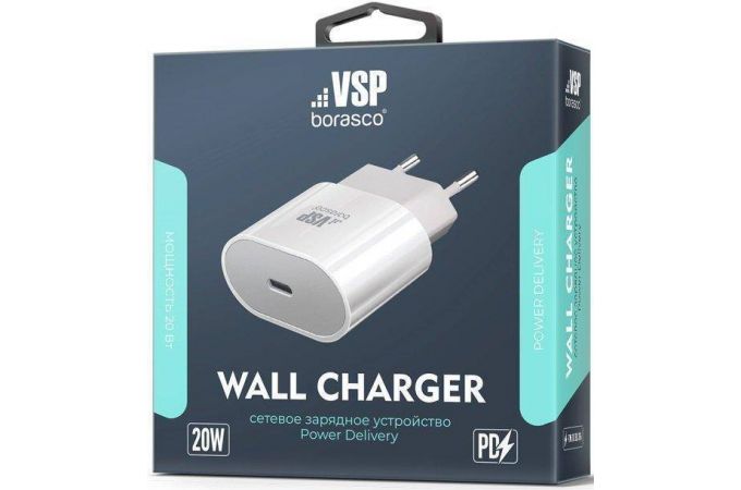 Сетевое зарядное устройство USB BoraSCO (50634) USB-C 20W, Power Delivery (белый)