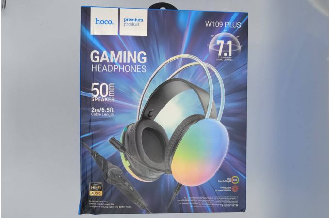 Наушники мониторные проводные HOCO W109 Plus Rich headphones (3.5 мм/USB7.1) (черные) (УЦЕНКА! МЯТАЯ УПАКОВКА)