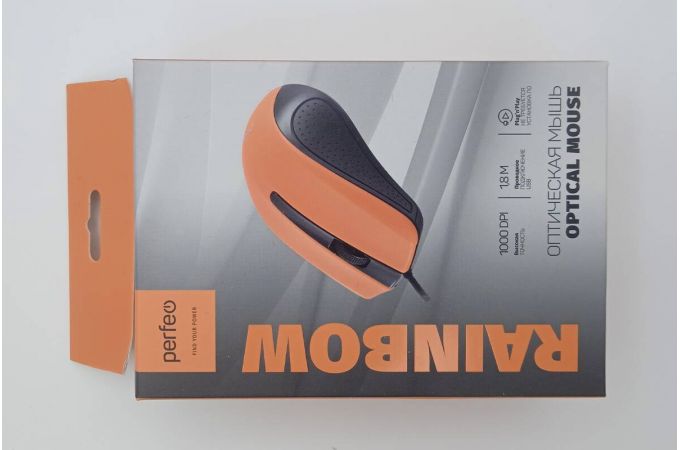 Мышь проводная Perfeo "RAINBOW", 3 кн, USB (черно-оранжевый) (УЦЕНКА! МЯТАЯ УПАКОВКА)