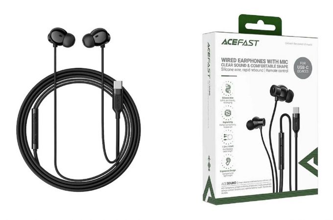 Наушники вакуумные проводные ACEFAST L10 USB-C in-ear silicone wired earphones with mic (Черный)
