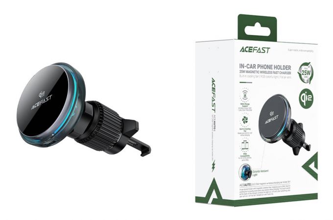 Держатель автомобильный для телефона ACEFAST D61 Qi2 25W magnetic wireless charging car holder (Черный)