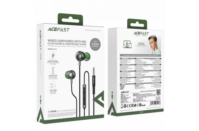 Наушники проводные ACEFAST L4 3.5mm in-ear wired earphones with mic(Черный)
