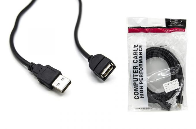 Кабель USB 2.0 удлинитель Type-A (папа - мама) удлинитель 1,5 м черный (NN-U2MFBk015)