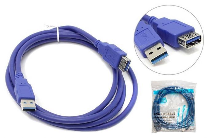 Кабель USB 3.0 удлинитель Type-A (папа - мама) 3 м синий (NN-U3MFB03)