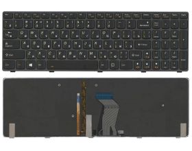 Клавиатура для ноутбука Lenovo IdeaPad Y580 черная с черной рамкой с подсветкой