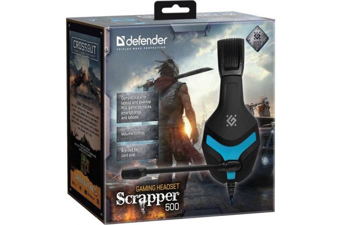 Наушники мониторные проводные с микрофоном Defender Scrapper 500 синий + черный 64501 кабель 2.0 м