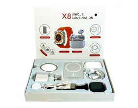 Подарочный набор X8 6 в 1 (смарт часы, наушники, блок, кабель, power bank, зарядка magsafe)