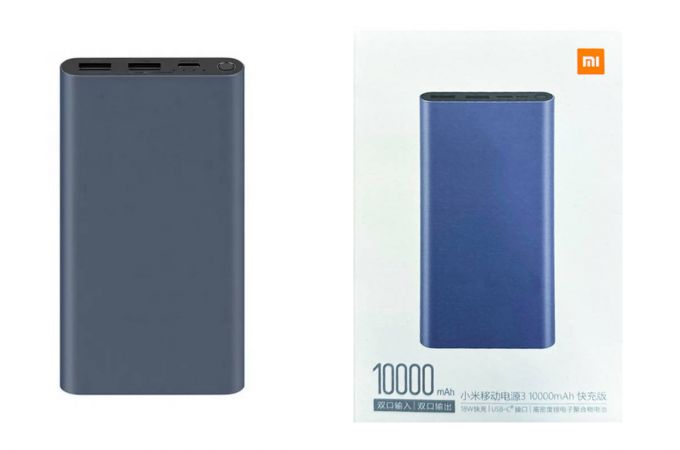 Универсальный дополнительный аккумулятор Power Bank Xiaomi 10000 mah металл (синий)