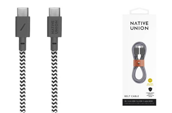 Кабель USB-C/USB-C Native Union BELT CABLE  60W длина 1,2 м (Зебра)