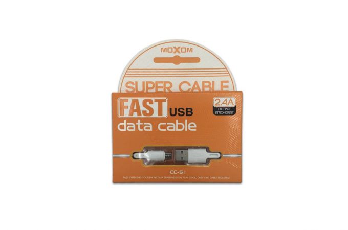 Кабель USB - MicroUSB MOXOM в блистере CC-51 (белый) 1м