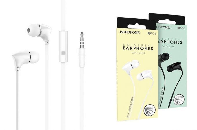 Наушники вакуумные проводные BOROFONE BM26 Rhythm universal earphones (белый)