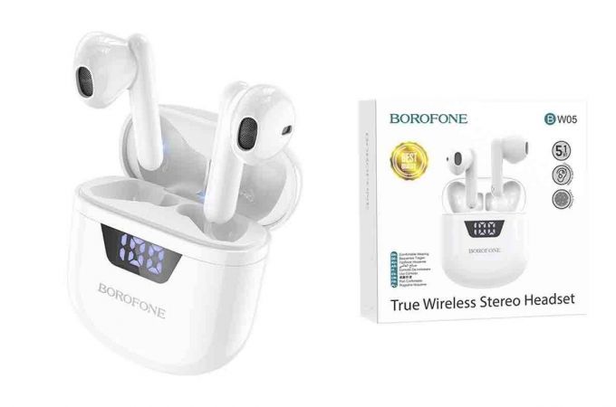 Наушники вакуумные беспроводные BOROFONE BW05 Pure tone true Wireless Earphone Bluetooth (белый)