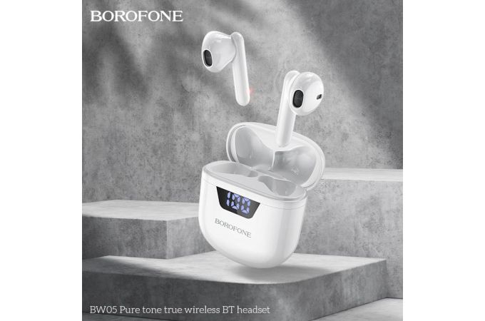 Наушники вакуумные беспроводные BOROFONE BW05 Pure tone true Wireless Earphone Bluetooth (белый)