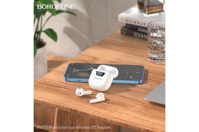 Наушники вакуумные беспроводные BOROFONE BW05 Pure tone true Wireless Earphone Bluetooth (белый)
