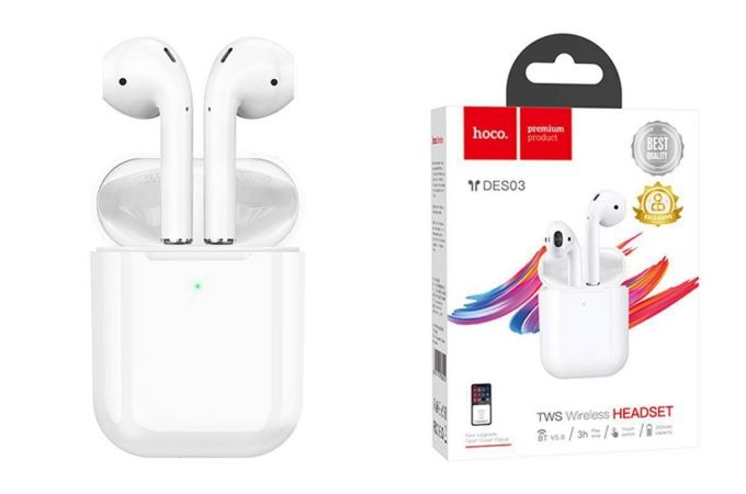 Наушники вакуумные беспроводные HOCO DES03 TWS wireless headset Bluetooth (белый)