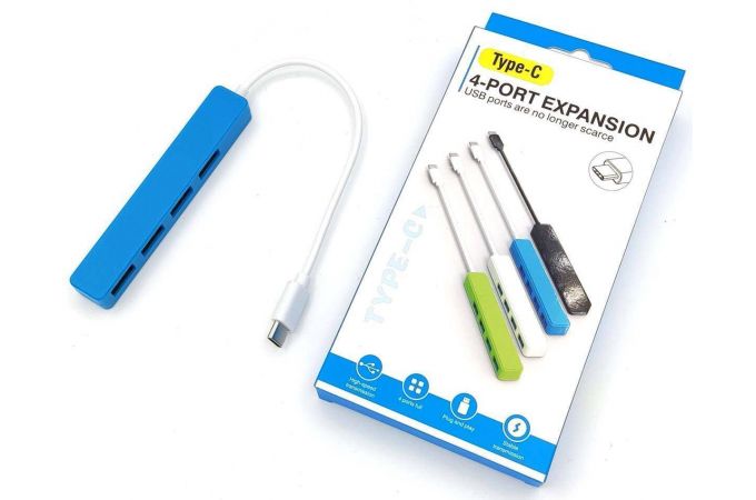 Разветвитель USB-C HUB NN-HB003 на 4 порта (голубой)