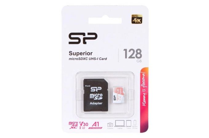 Карта памяти MicroSDXC_128 Gb Silicon Power 100/80Mb/s Superior Golden UHS-I U3 SP128GBSTXDV3V1GSP