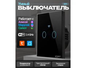 Умный выключатель Орбита OT-HOS12 (2кн,Wi-Fi 2.4 + RF 433MHz, сенсор) Черный