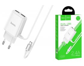 Сетевое зарядное устройство 2USB + кабель MicroUSB HOCO C82A Real power 2400mAh (белый)