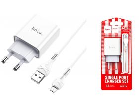 Сетевое зарядное устройство USB + кабель MicroUSB HOCO C81A Asombroco 2100mAh (белый)